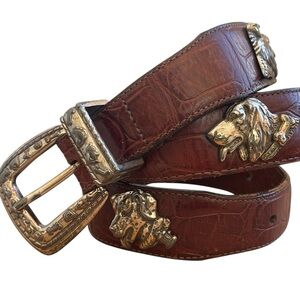 Vintage Brighton X Talbots Brown Croc Embossed Dog Breed Concho Belt Size S/M